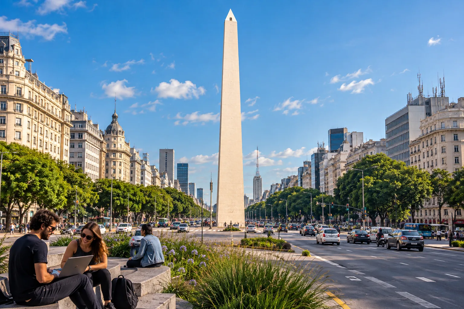 Buenos Aires Obelisco rising above Avenida 9 de Julio