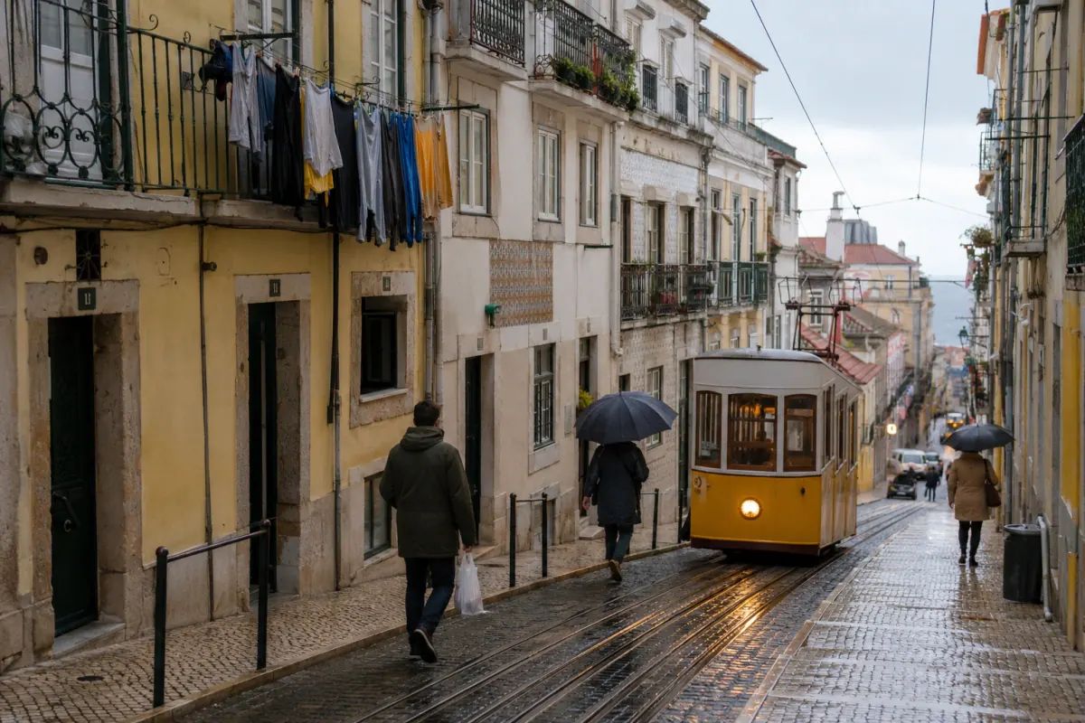 Ordinary residential life on a Lisbon hillside street