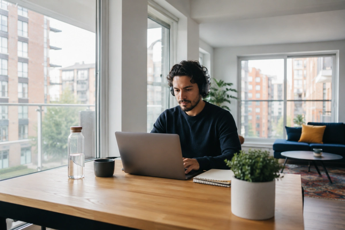 Digital nomad working remotely while traveling
