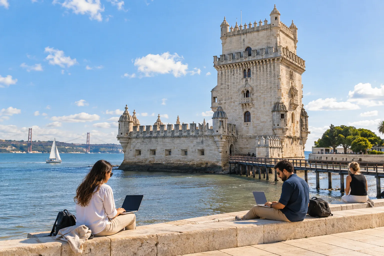 Belém Tower beside the Tagus River in Lisbon